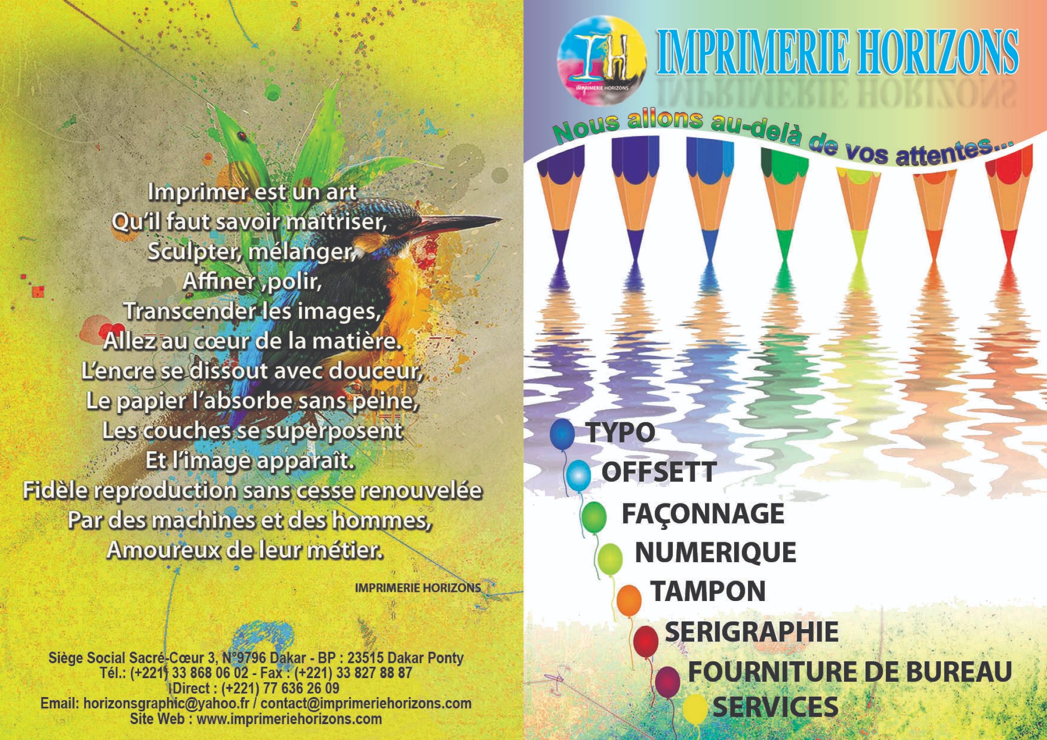 Les crayons multicolores de la plaquette Imprimerie Horizons